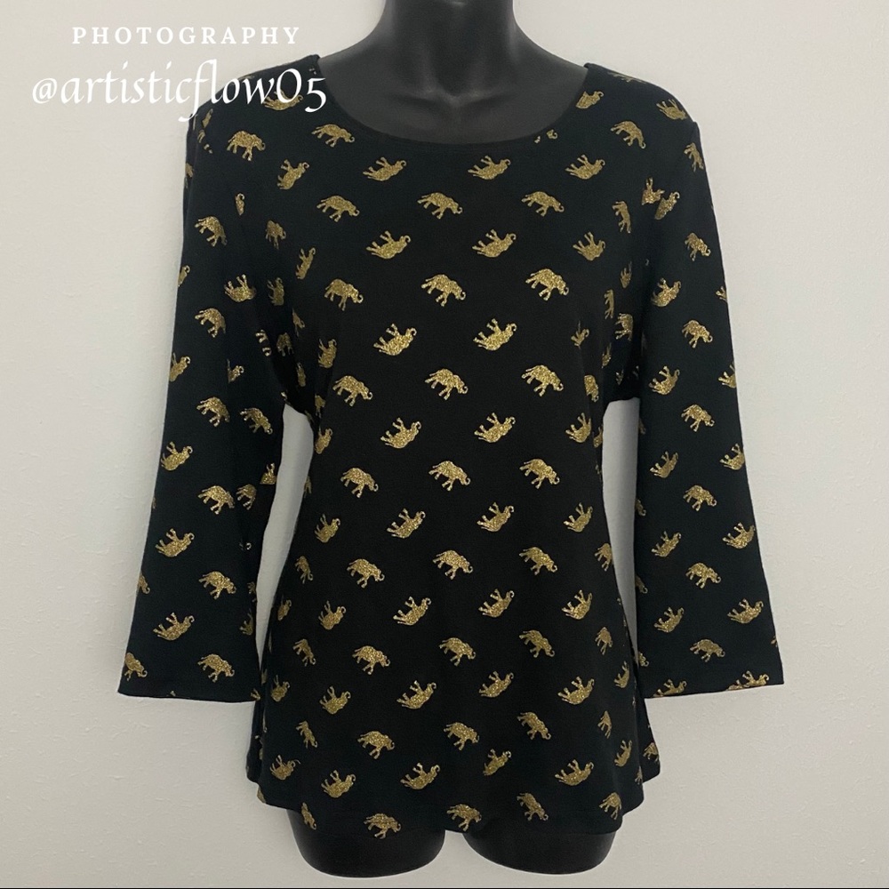 NEW! Karen Scott Black & Gold Elephant Knit Top
